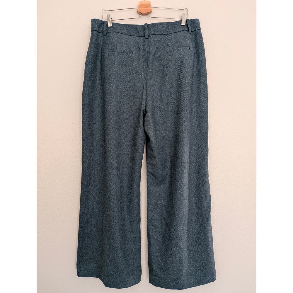 Boden Belgravia Wool Blend Pants Green Navy US 14R Regular Pleated NWT Wide Leg - Picture 3 of 10